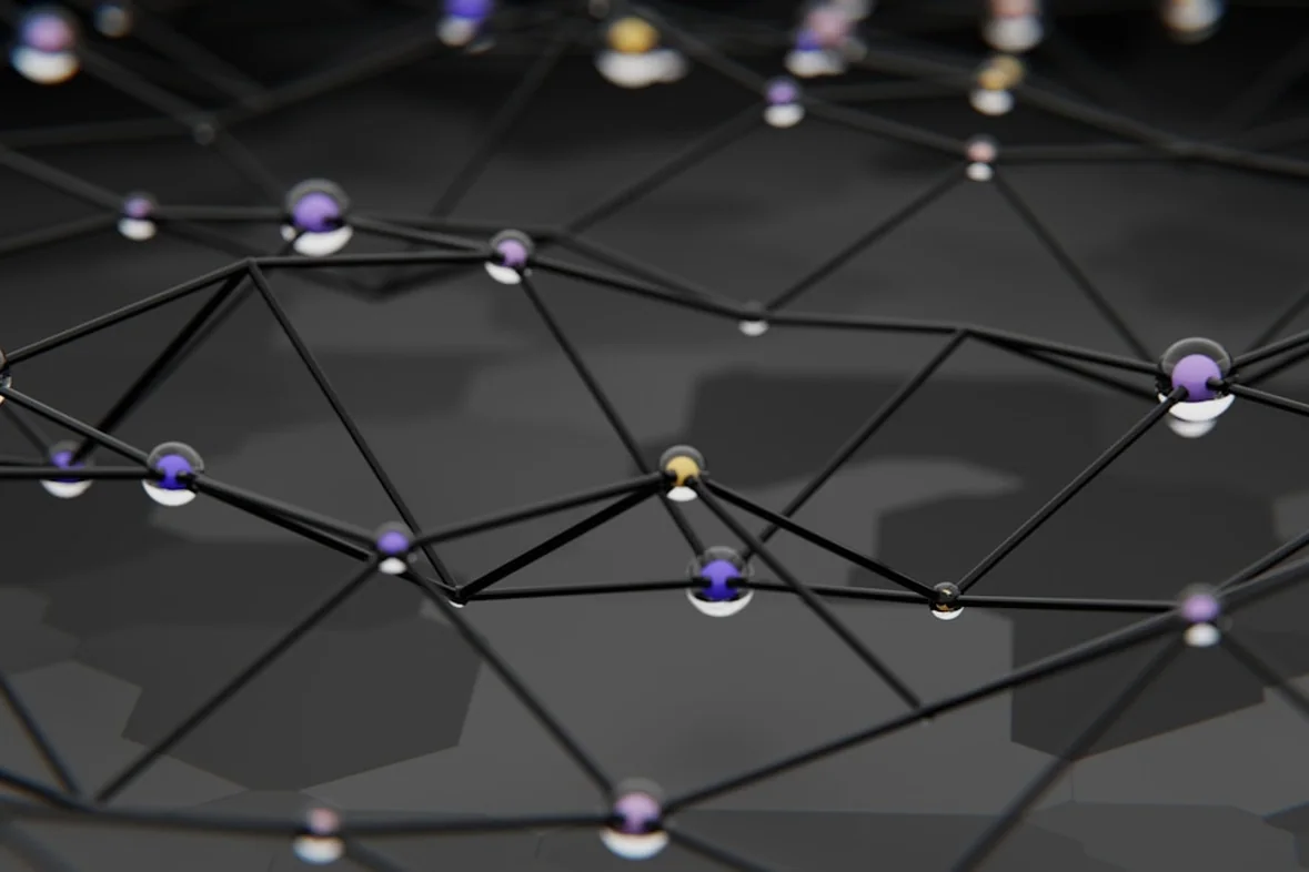 A monochrome pattern of dots joined by fine connecting lines