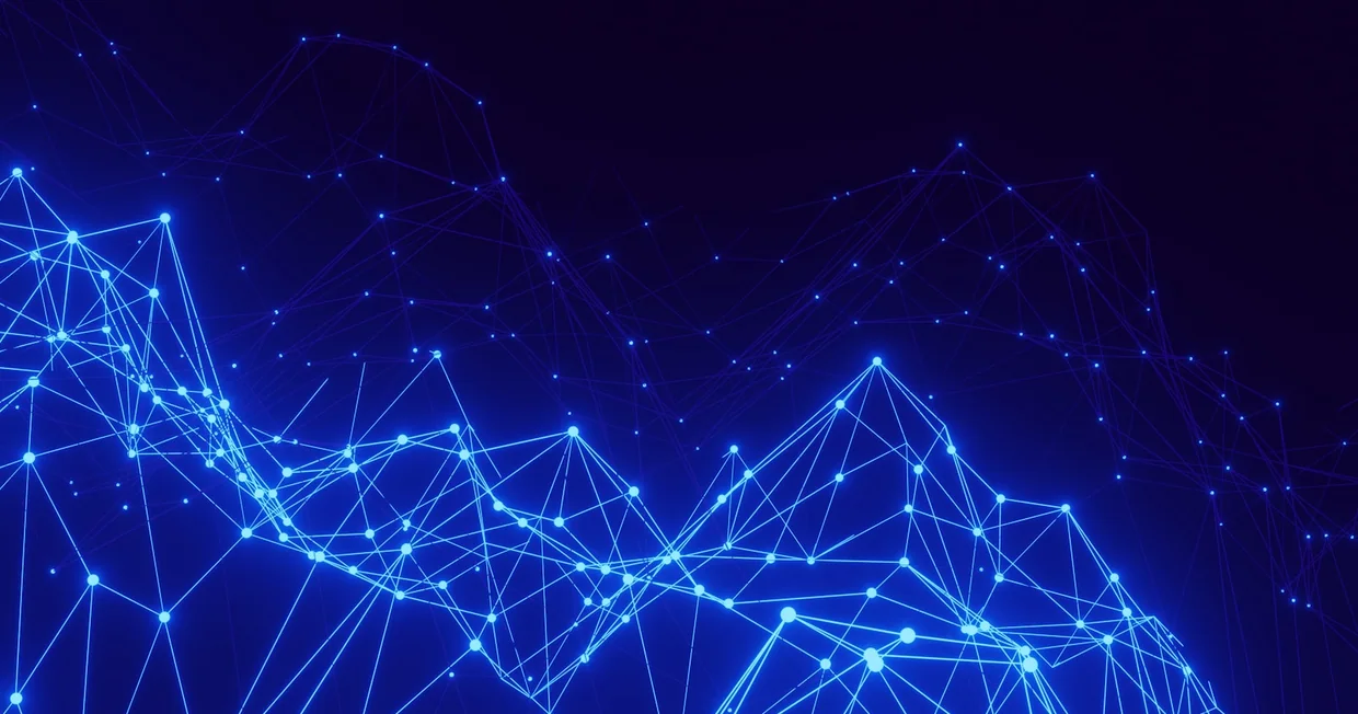 An abstract blue field of connected points and lines forming a network